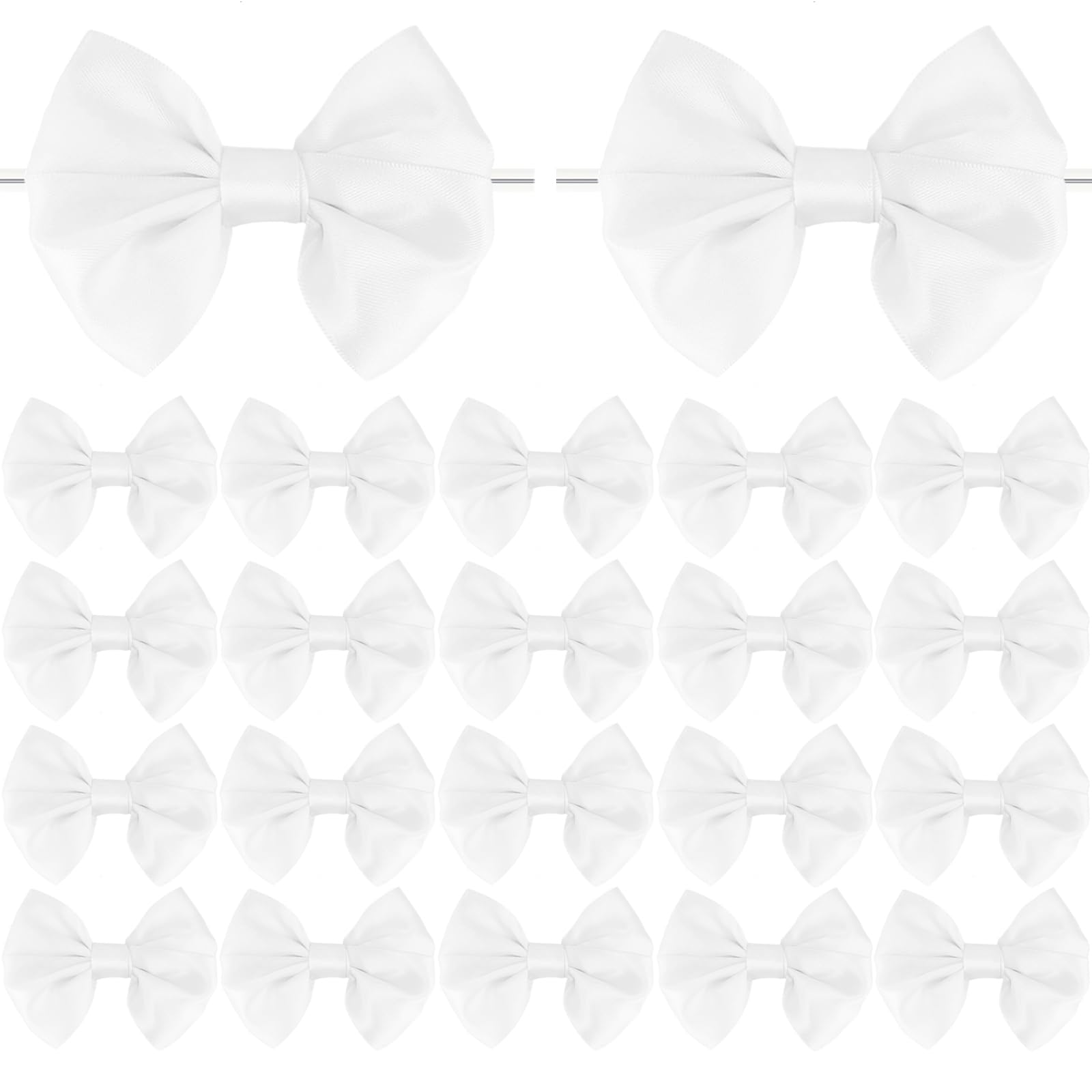 White Bows Twist Tie Bows, 20 Pcs Satin Twist Tie Bows for Treat Bag Satin Ribbon Tie Bows Premade Bows for Cake Pops Wedding Bridal Shower Baby