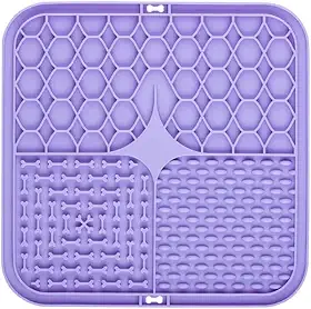 Tapete De Lamber Comedouro Para Cães E Gatos Educador Interativo Com Ventosas Alimentação PET Lenta Diminui Ansiedade Reduz Tédio Em Silicone 20x20cm Nas Cores Cinza E Lilás (LILÁS, único)
