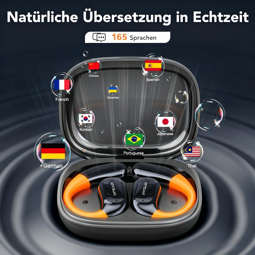 NE27 AI Übersetzer Kopfhörer Echtzeit 165 Sprachen LCD Touchscreen Open Ear Sprachübersetzer Kompatibel iOS Android