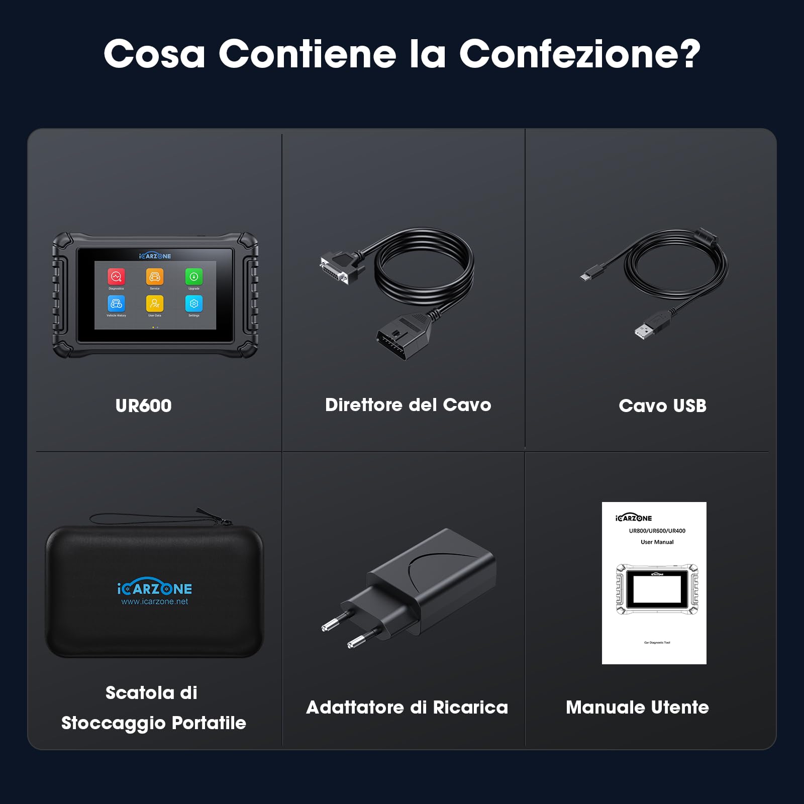 UR600 Diagnosi Auto Professionale in Italiano per 4 Sistemi, Diagnostica per 10000+ Modello, OBD2 Scanner 49 servizi, Test Bidirezionale per Motore/Trasmissione/ABS/SRS, Aggiornamento a Vita