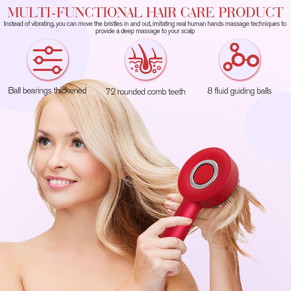 Cepillo de Masaje para Cuero Cabelludo, 3 en 1 Cepillo de Masaje Capilar, Peine Masajeador Capilar con Luz Roja y Aplicador de Aceite 6ml para Crecimiento de Cabello