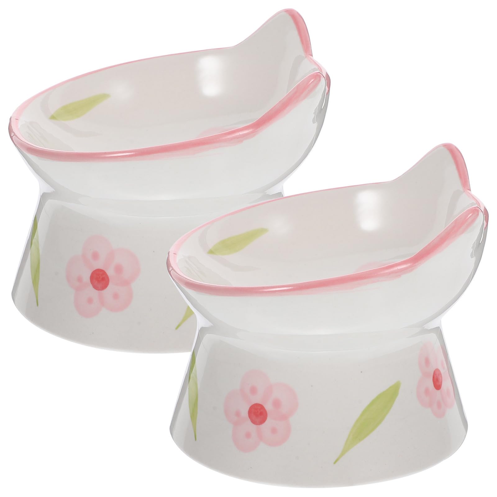 ERINGOGO Ciotole Rialzate per Gatti Facili da Pulire 2 Pezzi in Ceramica Protezione Collo e Base Antiscivolo per Alimentazione Comoda degli Animali Domestici