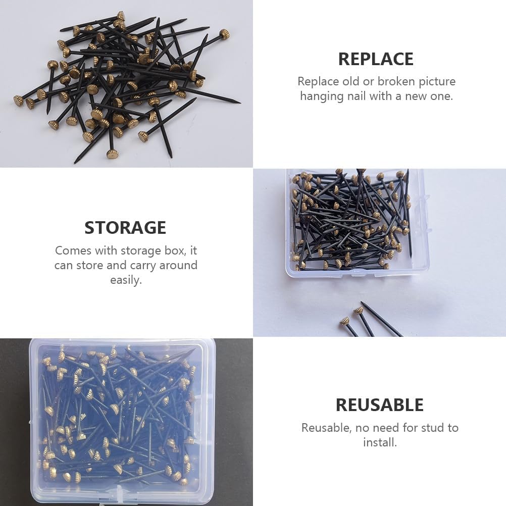 150pcs Black Round Head Picture Nails Photo Frame Fixing Pins Frame Metal Nails for Hanging Pictures DIY Crafts with Box