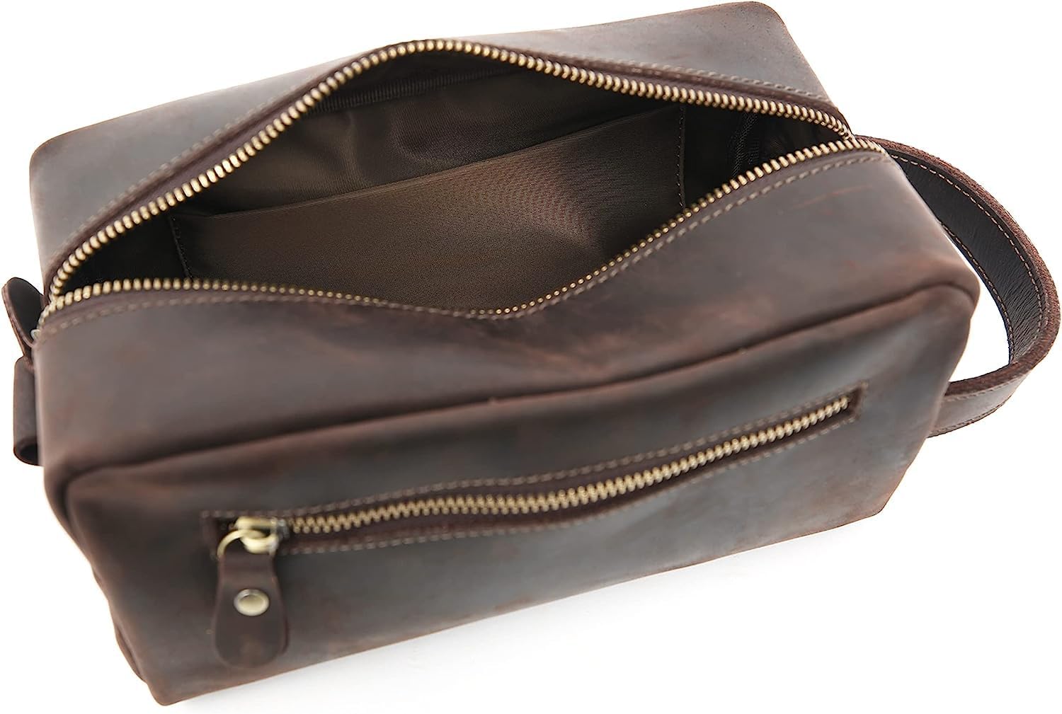 Genuine Leather Toiletry Bag for Men Travel Shaving Dopp Kit-Large Cosmetic Bags Toiletries Bathroom Organizer