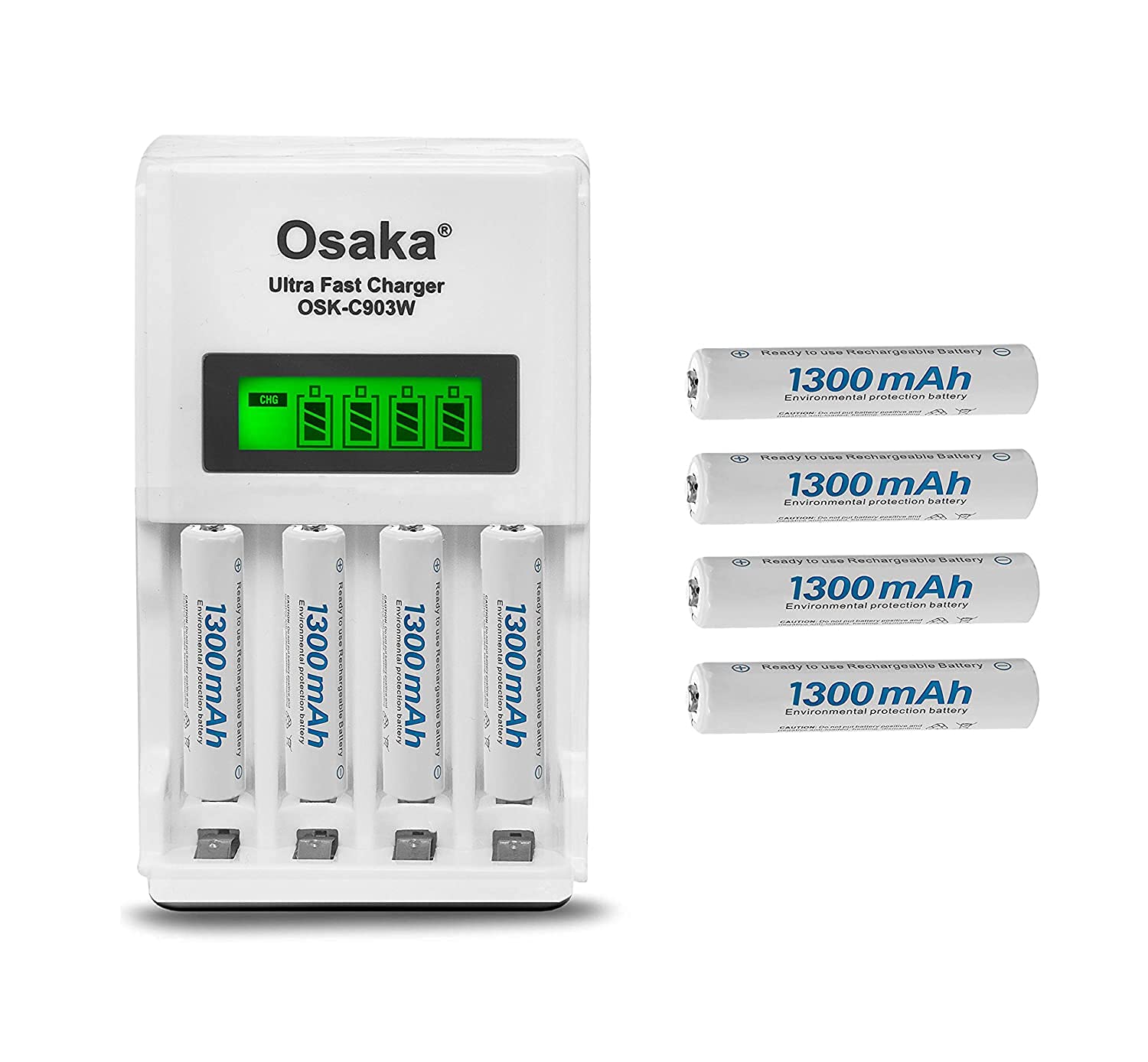 OSAKA HR03 1300mAh AAA Ni-Mh Rechargeable Batteries 8 Pieces with OSK-C903W Battery Charger Set-image-43