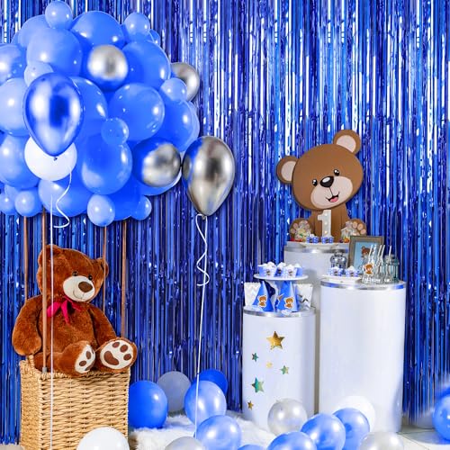 Image of Crosize 5 Pack 3.3 x 9.9 ft Dark Blue Foil Fringe Curtains Party Decorations, Dark Blue Tinsel Curtain Backdrop for Parties, Door Streamers, Glitter Streamer Backdrop for Birthday Decoration