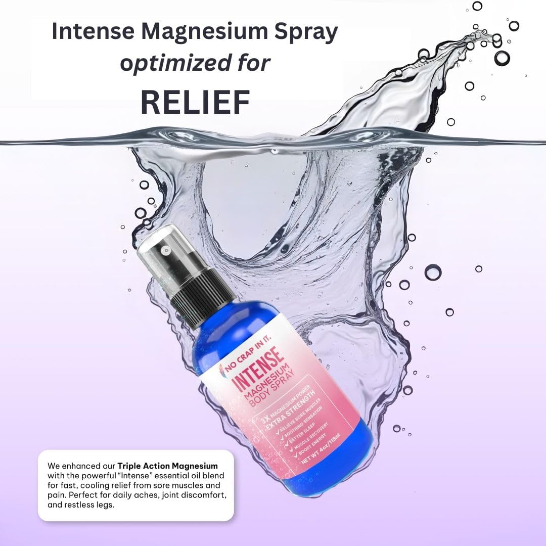 Intense Magnesium Spray Triple Magnesium Power: All Natural Magnesium Chloride, Glycinate, Sulfate -4oz