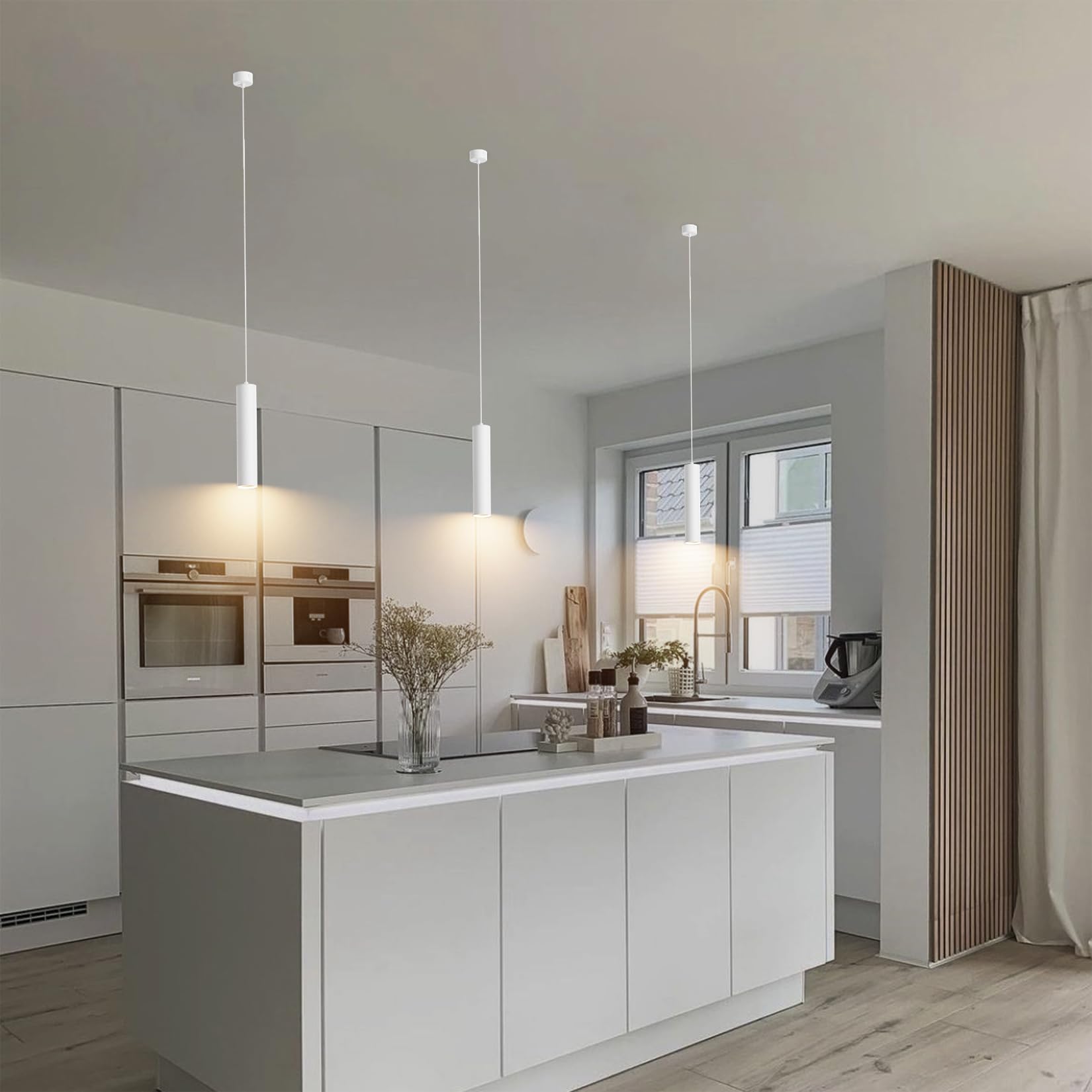 Klighten Lampada a Sospensione Cilindro Moderne GU10, Lampadario a Sospensione Alluminio per Soggiorno Camera da Letto Cucina Comodino, Con Lampadina GU10 5W 470LM Bianco Caldo 3000K, 30cm, Bianco