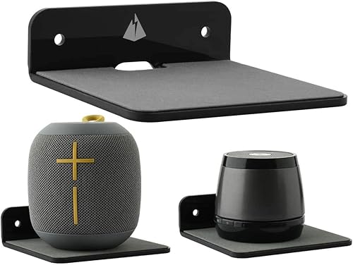 Miniatura 4 de TXEsign Estantes flotantes pequeños para altavoces, paquete de 2 estantes de pared, soporte de altavoz para altavoz, estante de exhibición de cámara