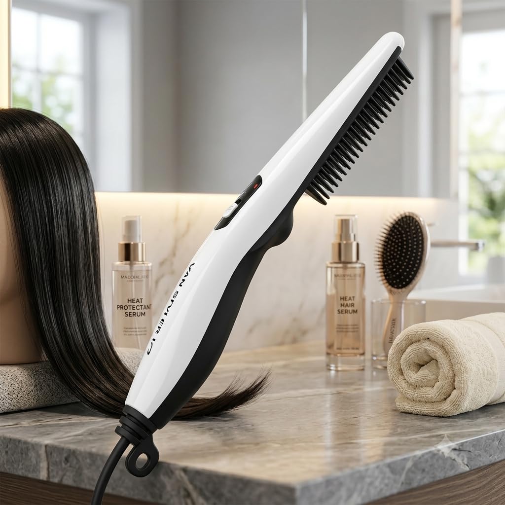 V2 Multifunctional Quick Beard Electric Hair Styler Comb For Men With Side Hair Detangling, Curly Hair Straightening For Beard Style(White)-image-27