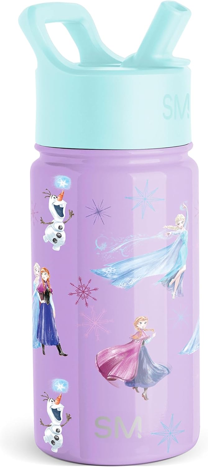 Simple Modern Kids Summit Water Bottle with Straw Lid | Disney Frozen 14oz Stainless Steel Cup Insulated Tumbler for Girls, School | Frozen Sisters