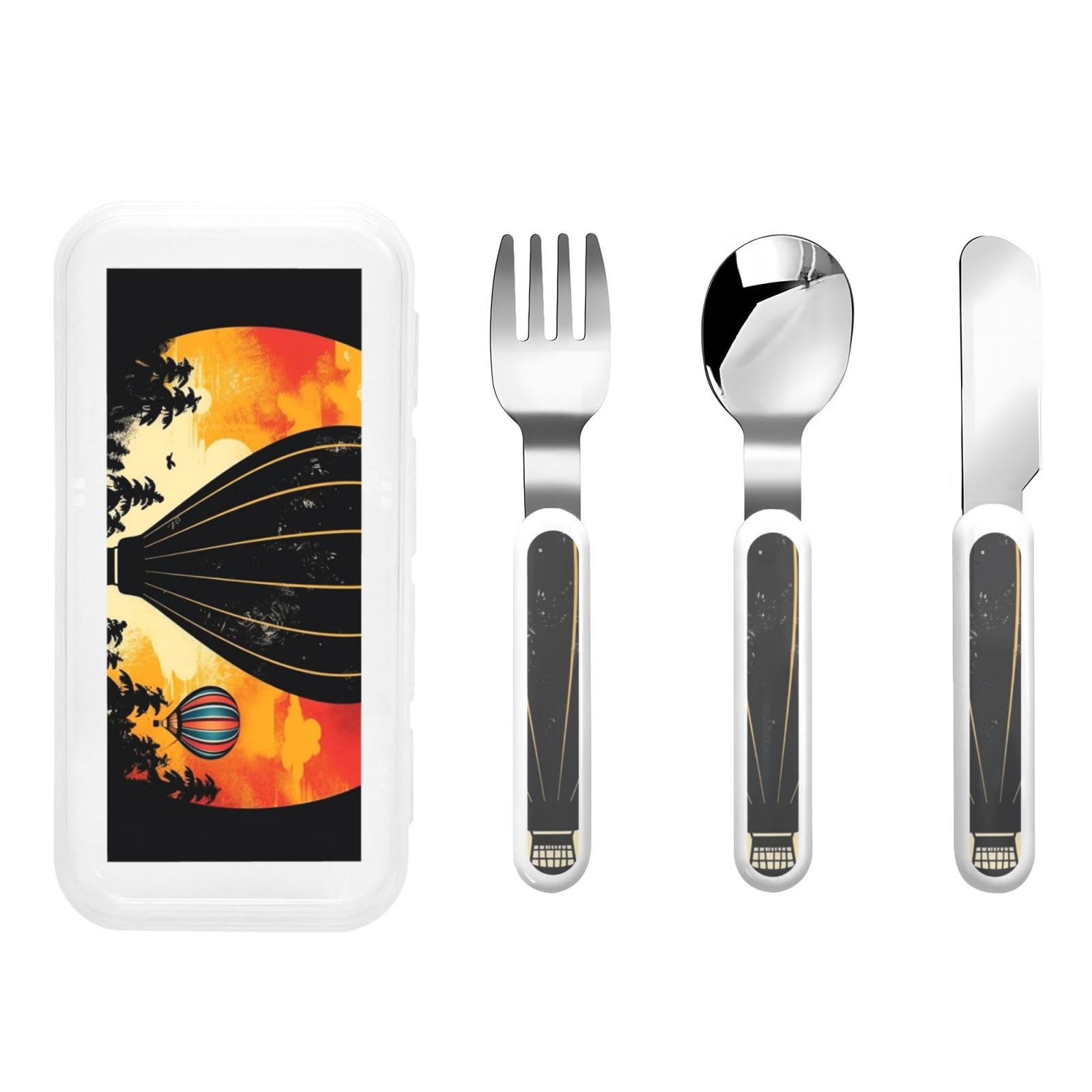 Stainless Steel Kids Silverware Set, Flying Hot Air Balloon Utensil Set Reusable Children Safe Knife Spoon Fork Set With Storage Case Dishwasher Safe For Lunch, Travel Outdoors