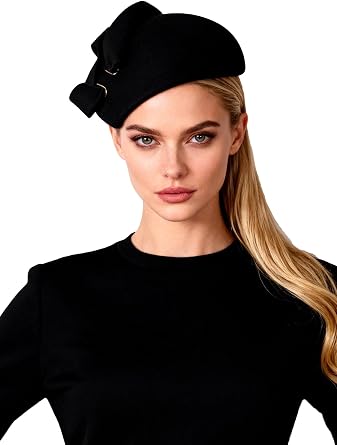 HIMESPORT Wool Felt Fascinator Hats for Women Ladies Elegant Church Cocktail Tea Party Dress Pillbox Hat
