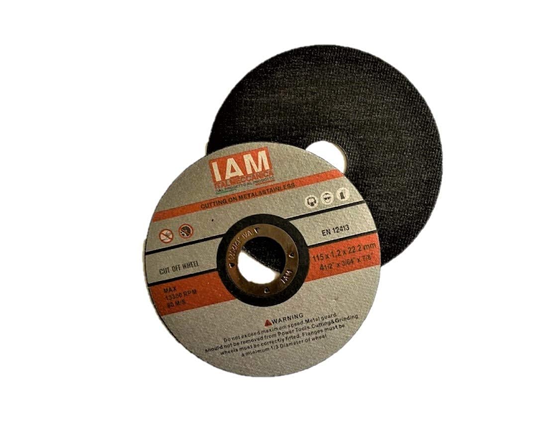 IAM- Dischi abrasivi da taglio | Mole abrasive da Taglio in Metallo e Acciaio Inossidabile | 115x1,2x 22 | 125x1,2x22 | per Smerigliatrici da Taglio o Angolare (115x1,2 100 Pezzi)