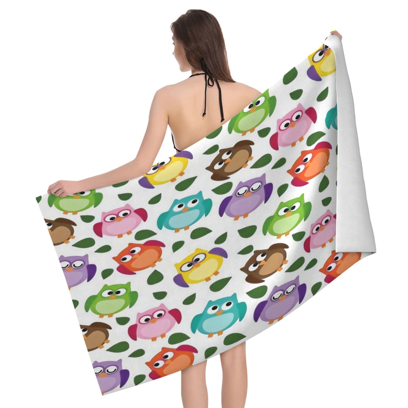 Lawenp Colorful Owl Beach Towel, Lightweight Sand Free Quick Dry Microfiber Absorbent Bath Towel for Kids, Adults, Swimming, Bath, Yoga, Pool, Travel, Camping 32"X52"