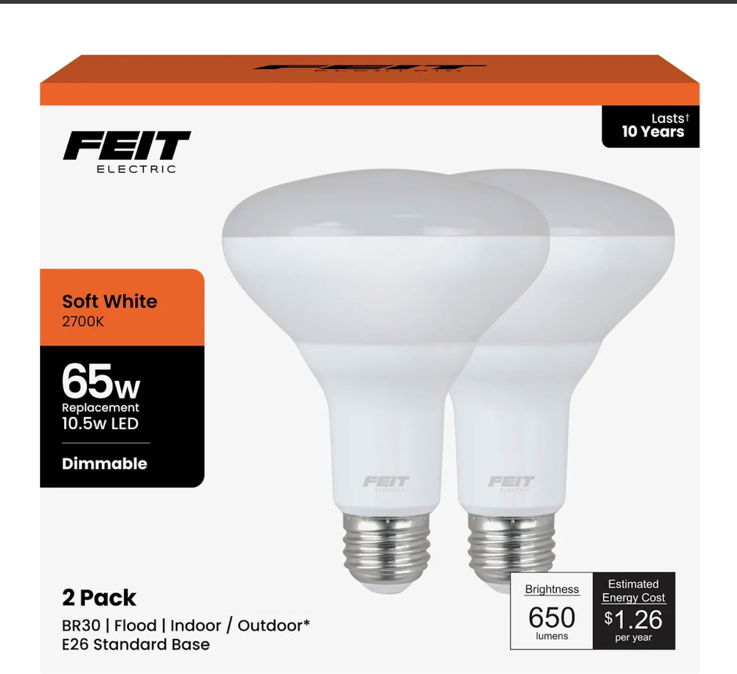 Feit Electric BR30 10.5 W E26 Soft White Dimmable Reflector LED Light 6 packs of 2 Bulbs