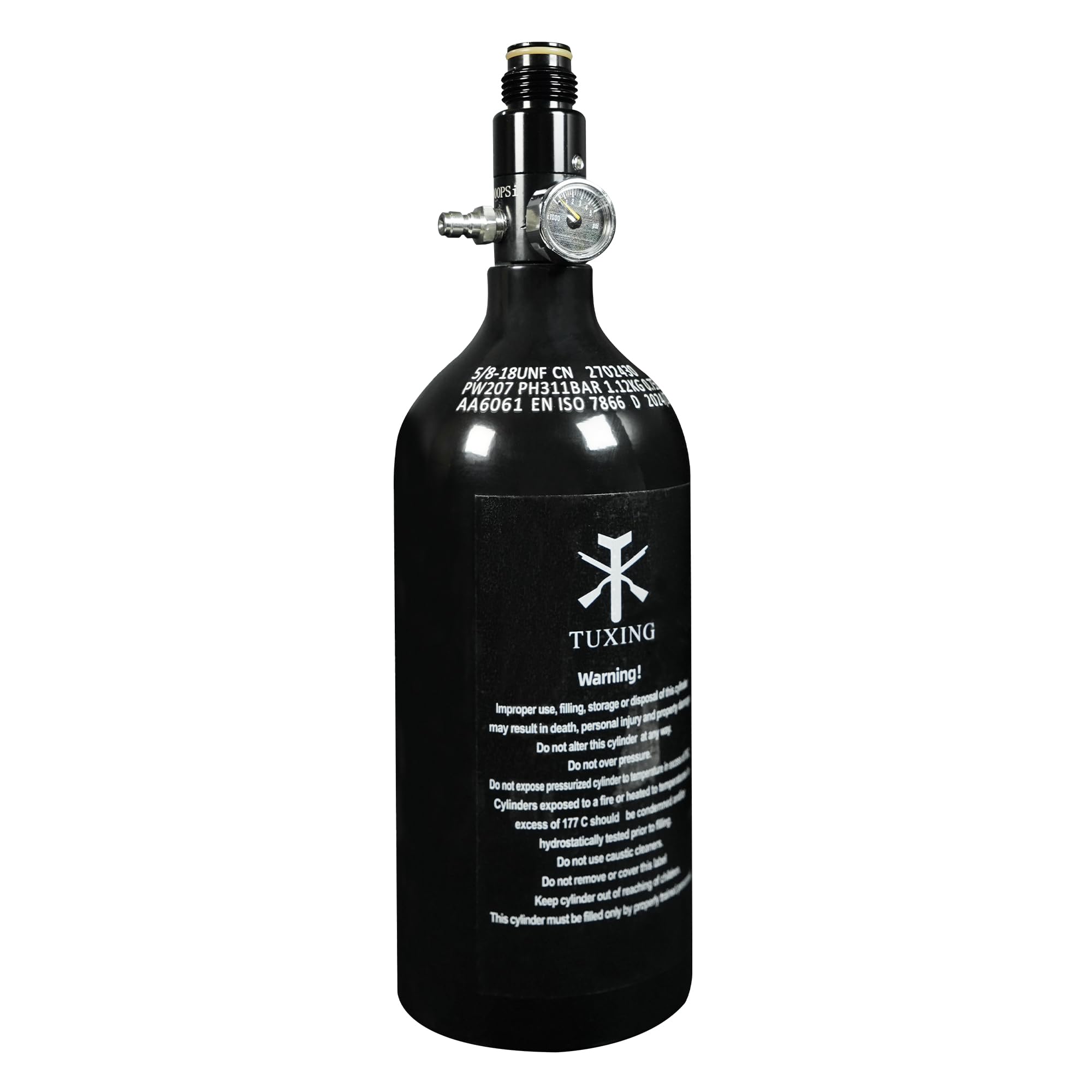 TUXING 48/3000 Aluminum Compressed Air HPA Paintball Tank with Regulator for Air Rifle and Airsoft PCP, Empty Tank (0.75L Aluminium Bottle Outlet 800Psi)