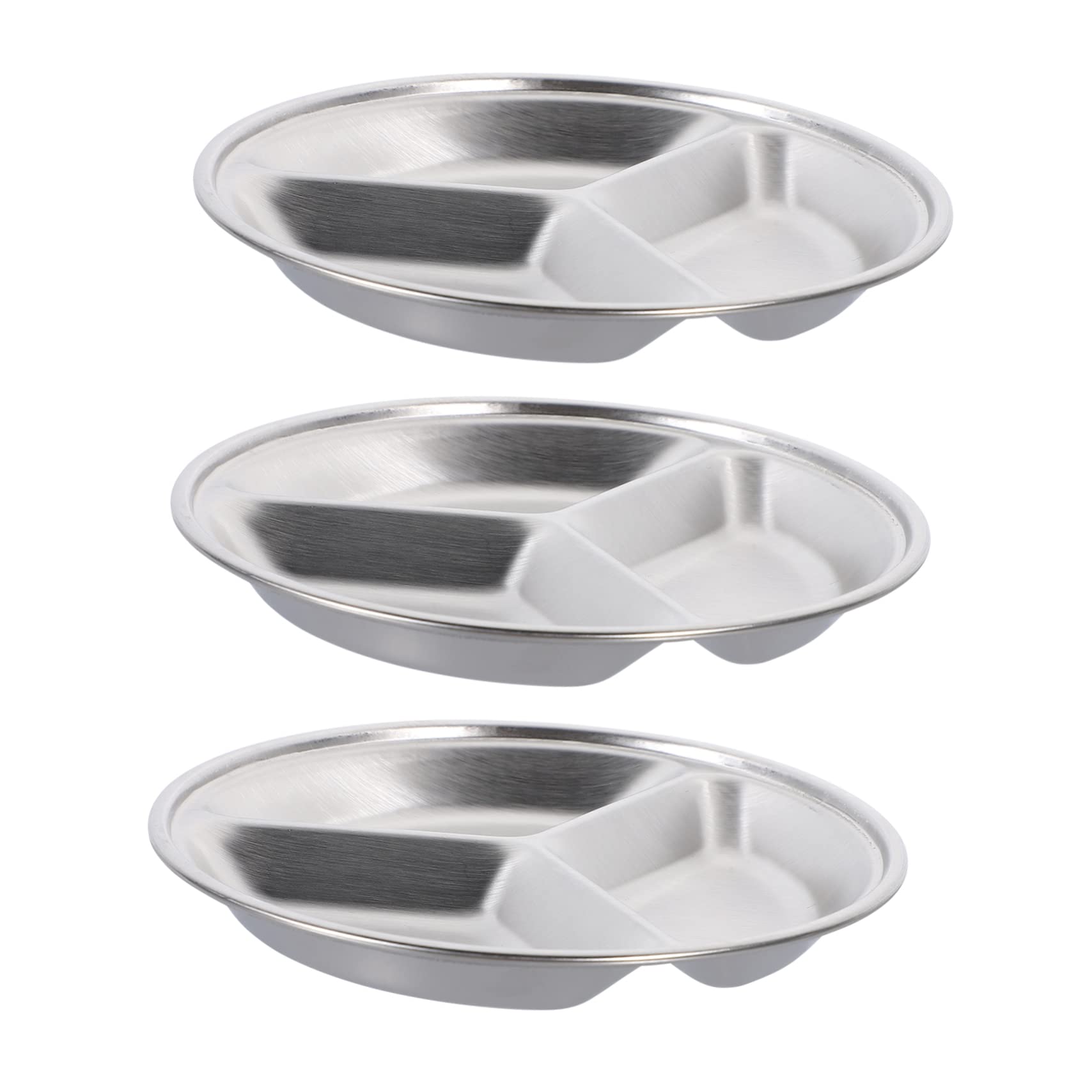FUNOMOCYA 3pcs Stainless Steel Round Dish Stainless Steel Dipping Dish Round Seasoning Dishes Prep Bowl Three Compartment Plates Condiment Dishes Metal Dipping Plates Child Soy Sauce Tasty
