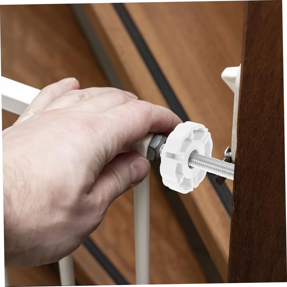 BESTonZON 4 Ensembles Quincaillerie pour Barrière De Bébé Rampe Les Pièces Boulons des Vis Boutons Portes Bébé Partie Clôture Serrures Porte Bébé Fileté Extenseur Abdos Blanche 6 Pièces * 4
