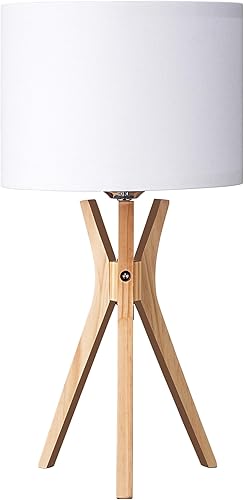 Miniatura 8 de EDISHINE Lámpara de mesa moderna con trípode, lámpara de noche de 17.5 pulgadas con patas de luz de madera natural y pantalla de lino blanco,