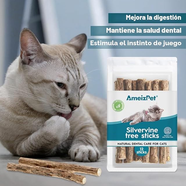 Foto 3 de 6 de AmeizPet Hierba Gatera para Gatos, Catnip Natural Cepillo Dientes Gato, Palitos De Matatabi para Gatos