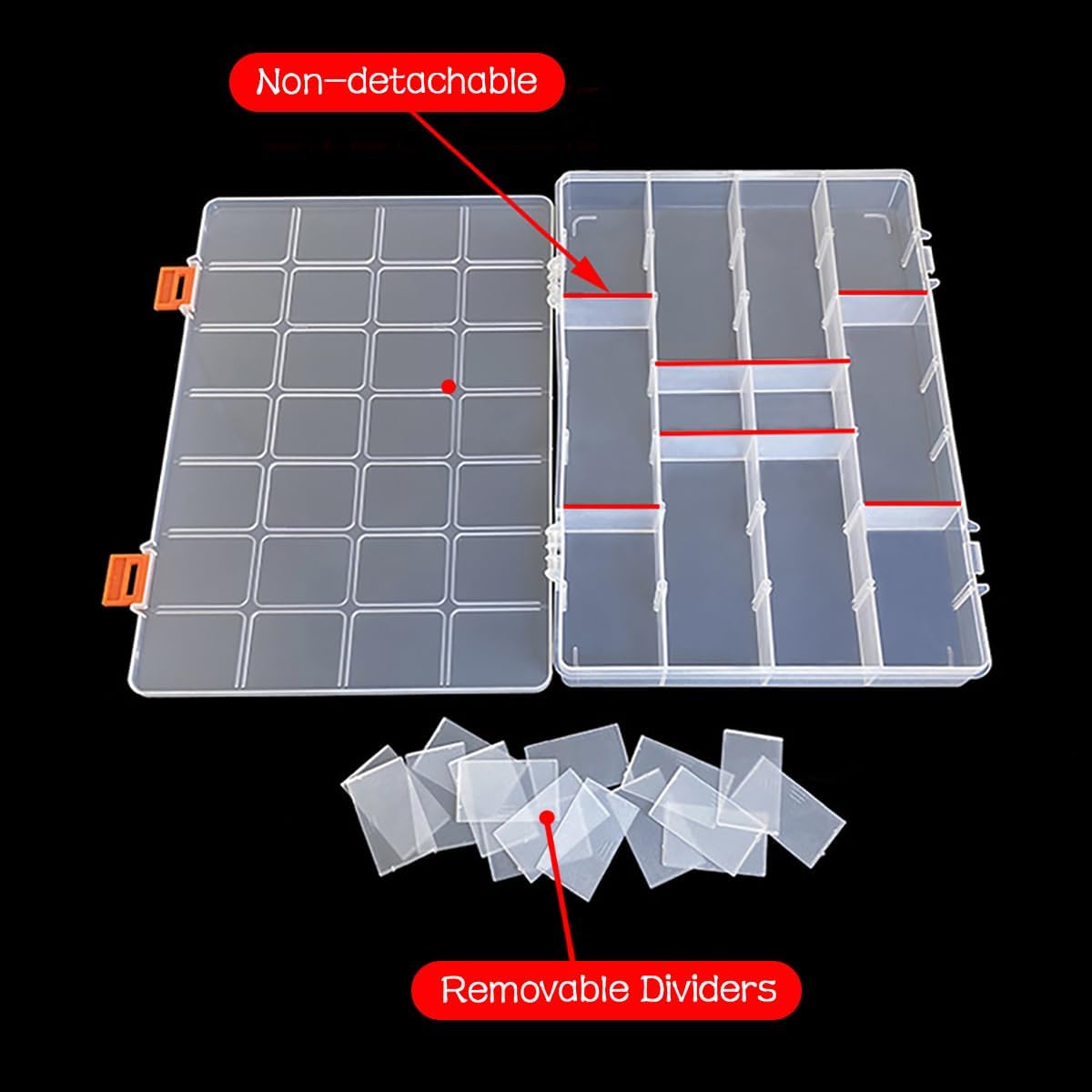 2 Pack 28 Grids Clear Bead Storage Containers with Adjustable Compartment Dividers for Fishing Tackle with Label Stickers,Craft,Beads,Jewelry,Small Parts