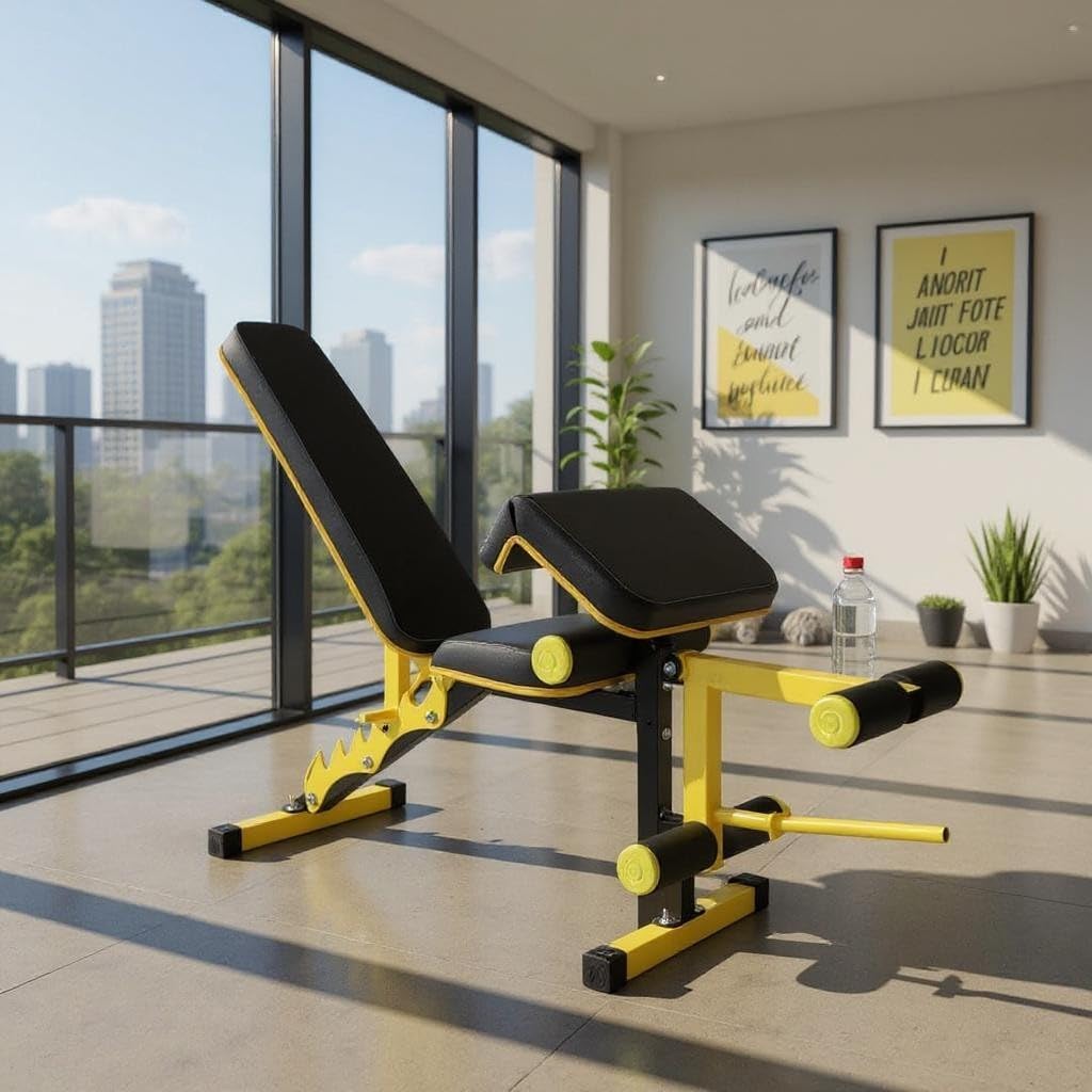 GYM24 EQUIPMENTS 6In1 Adjutable Bench Incline,Decline,Flat, Leg Extension, Leg Curl, Preaher Curl Home Gym Bench Capacity:300 Kg, Multicolor