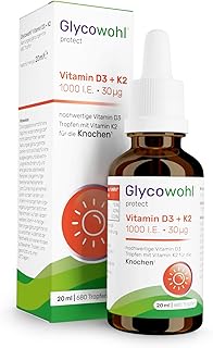 Glycowohl® Vitamin D3 + K2 - hochkonzentriert - Mit dem premium Markenrohstoff K2Vital® - Vitamin E und natürlichem MCT-Öl - für die Knochen
