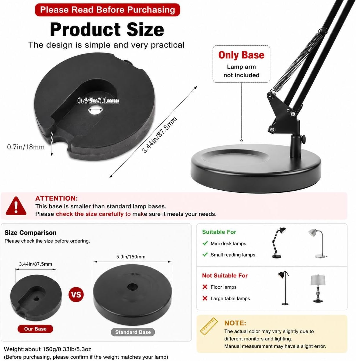 ZORZA 1Pcs Counterweight for Desk and Table Lamp Bases 8.5cm 150g Weight for DIY Bedroom Lamp Projects Versatile Table Lamp Base Accessory for Enhanced Stability