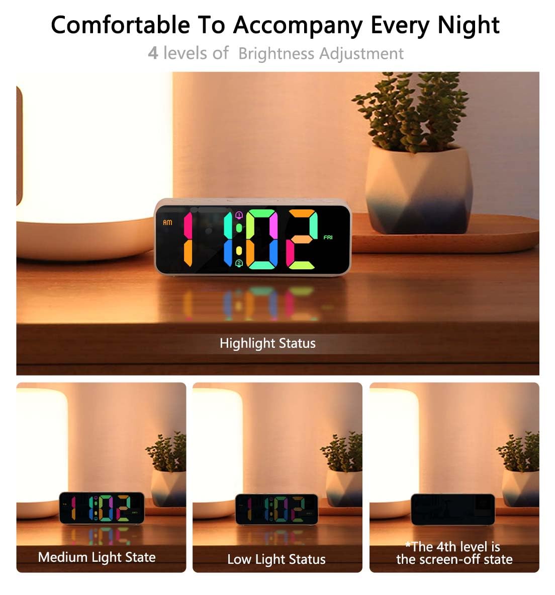 OWYELO Sveglia Digitale, Orologio a LED, Ultima Sveglia da Comodino Digitale con Luce Notturna RGB a 11 Colori Numerici, Luminosita Regolabile, Ampio Display 12/24 Ore, USB Ricaricare, Nero