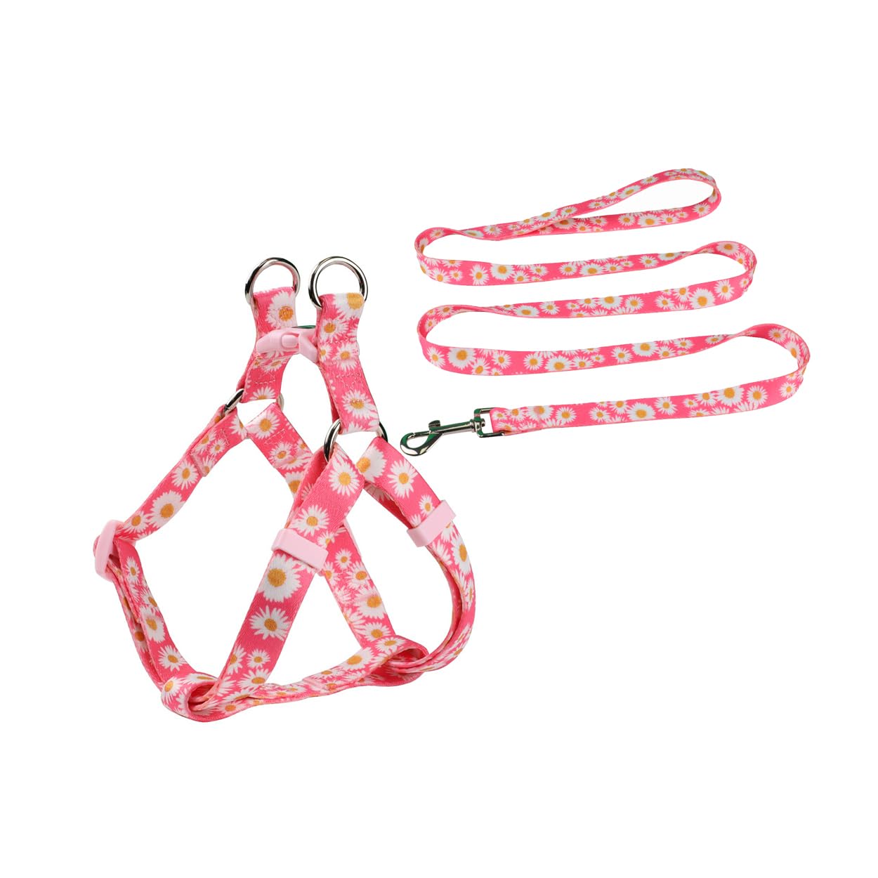 Olahibi Harness and Leash Set, Floral Pattern, 150CM Matching Leash, No Pull, Easy Wear for Small Dogs.(S, Pink Daisy) — image 1