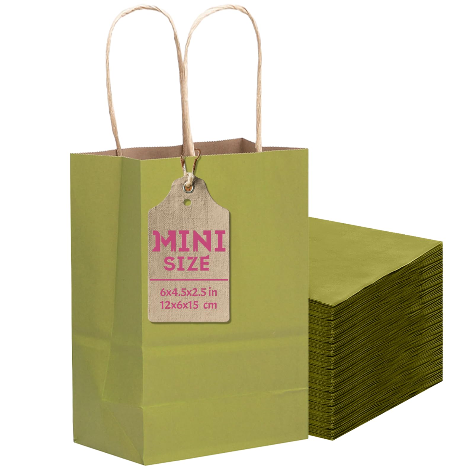 Gcardist 24 Pcs Forest Green Mini Gift Bags with Handles 6"x4.5"x2.5" Paper Kraft Party Treat Bags