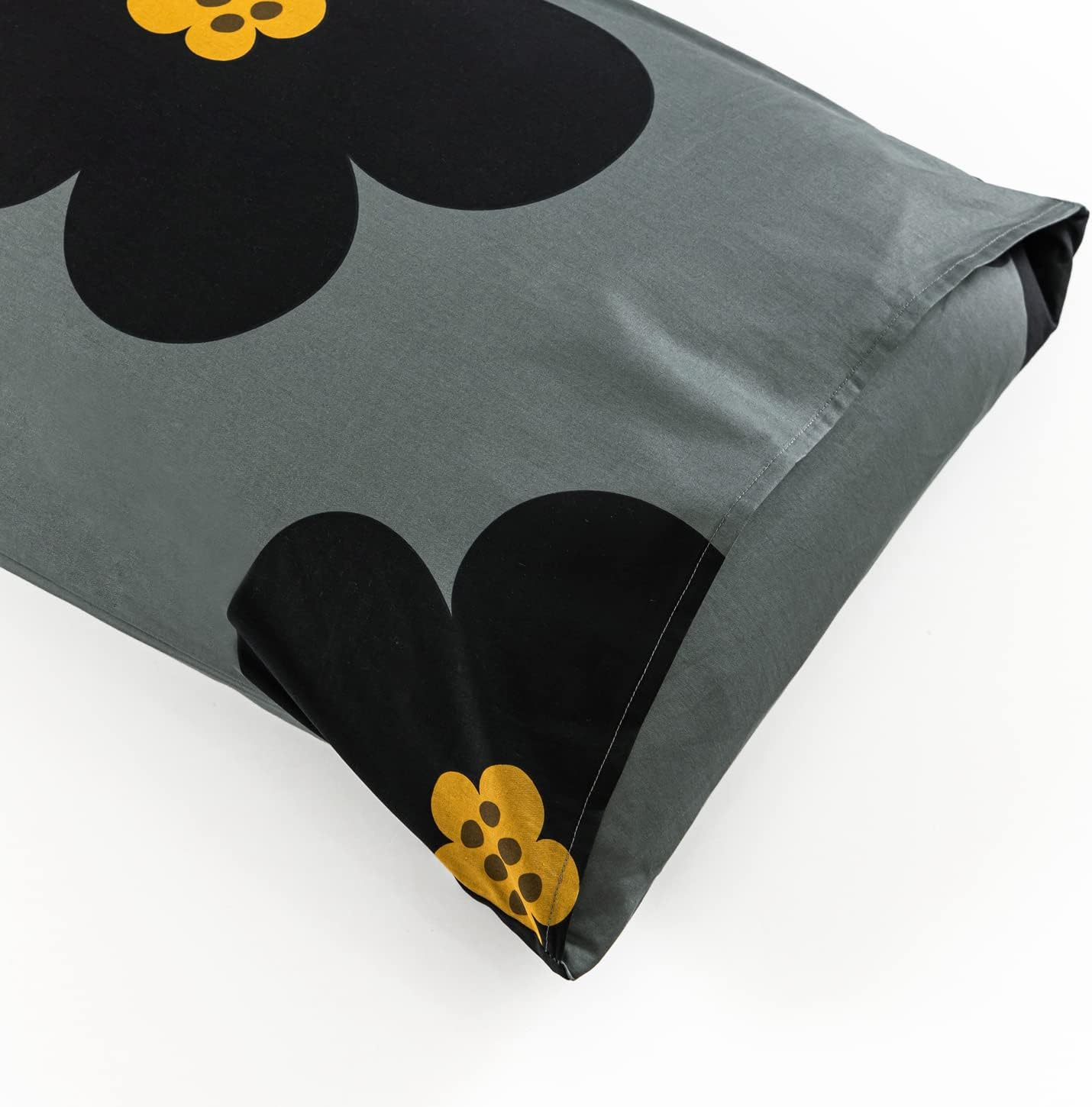 YuHeGuoJi Black Flower Duvet Cover King 100% Cotton 3 Pcs Set 1 Cute Yellow Grey Blossom Patterned Duvet Cover with Zipper Ties 2 Pillowcases Aesthetic Cartoon Botanical Bedding Set Soft - Image 6