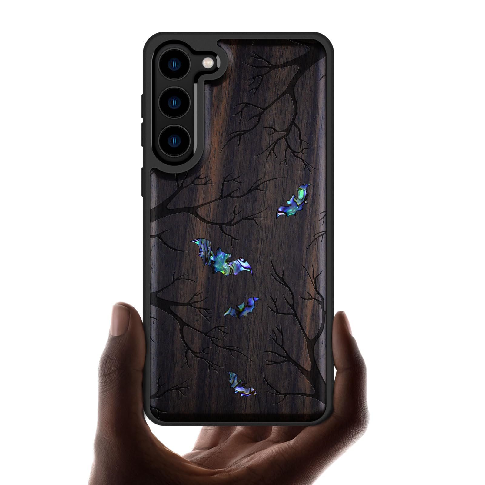 Coque Galaxy S23 Plus en bois gravé et nacre véritable luxe