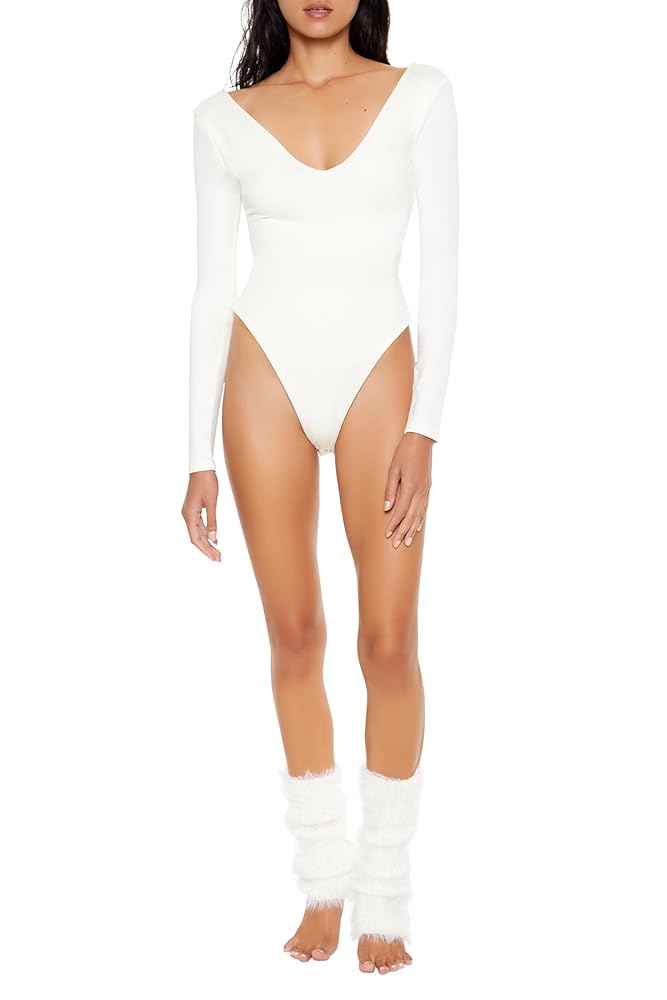 Forever 21 Contour Sculpt V-Neck Bodysuit Egret Large at