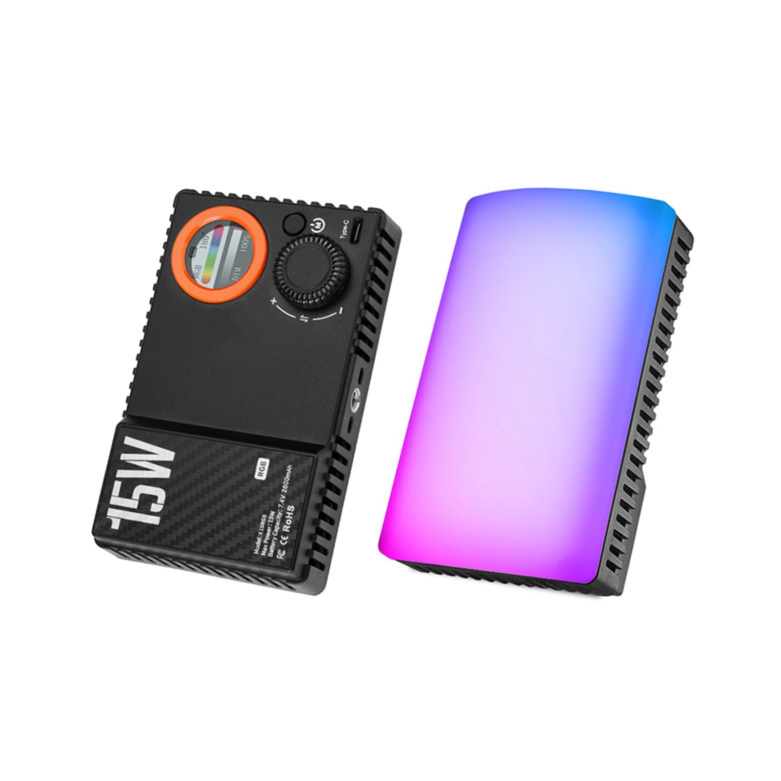 Andoer Luz Relleno Portátil K15RGB RGB, 15W 168 Luces Video LED 1800K 9000K Regulable, con Batería 2600mAh Carga Tipo C, para Fotografía Vlog Retrato Boda