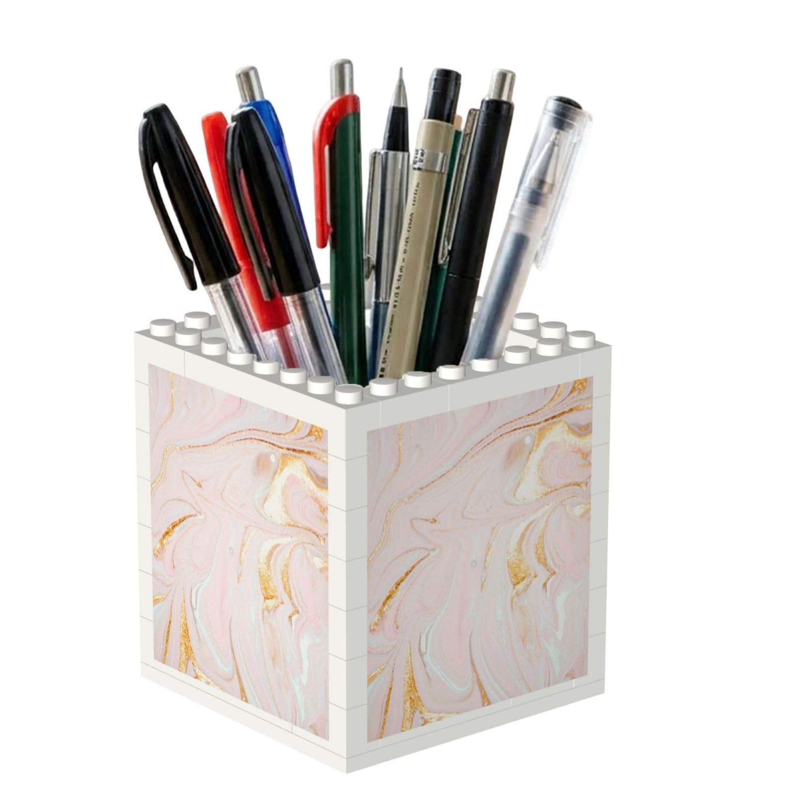 Poadnly Pastel Marbling Fitted, Pen Pot Pencil Holder for Office Home School, Compact Desk Organiser for Office Stationery