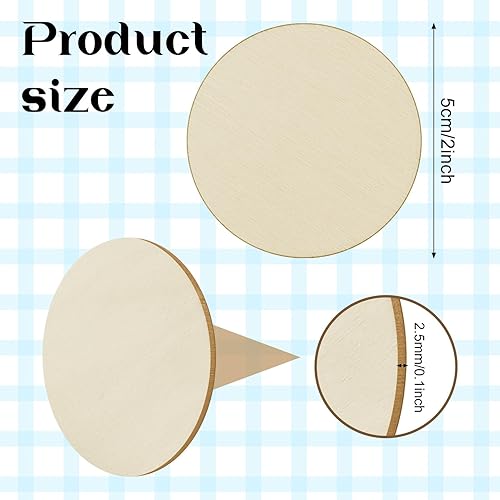 Miniatura 2 de Jyongmer 200 círculos redondos de madera para manualidades, disco redondo de madera de 2 pulgadas, círculos de madera sin terminar, adornos de