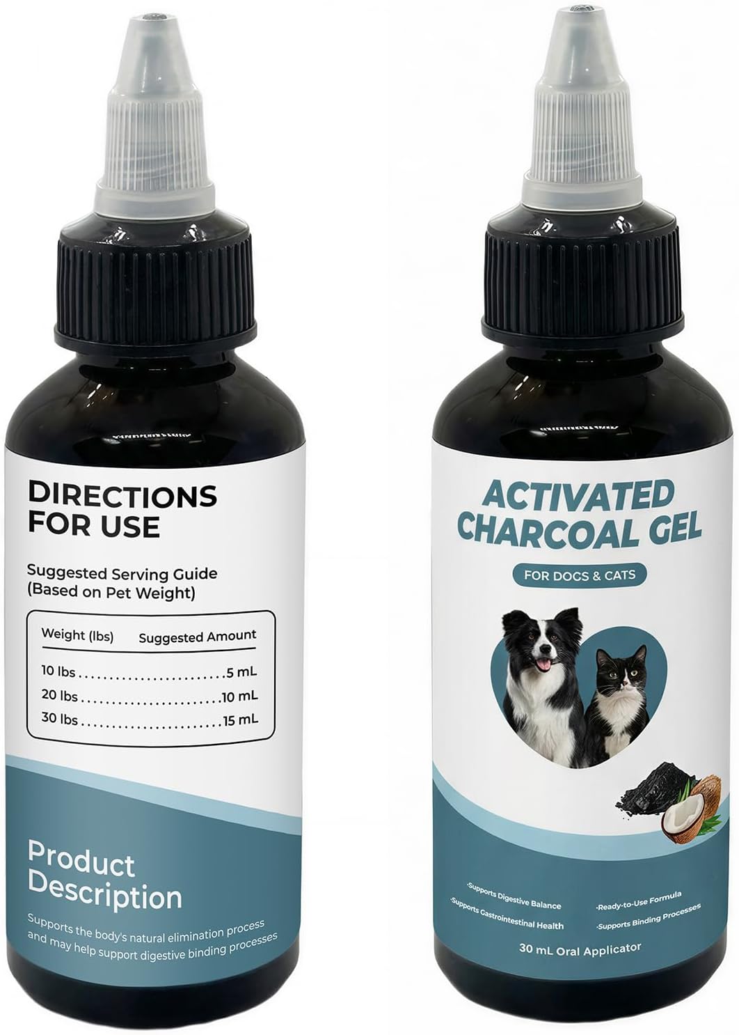Activated Charcoal Gel for Dogs and Cats, Ready-to-Use Emergency Support for Accidental Ingestion, Diarrhea, Gas Relief & Digestive Upset, Pet First Aid Essential, 30 mL