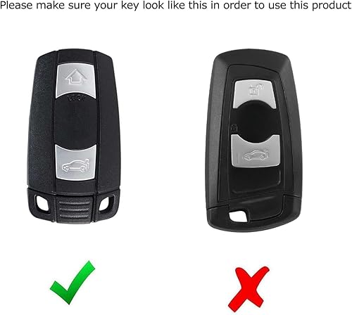 Miniatura 2 de iJDMTOY Funda para llavero de silicona suave con patrón de fibra de carbono negra compatible con BMW First Gen Key Fob E90 E91 E92 E93 E60 E61 E63