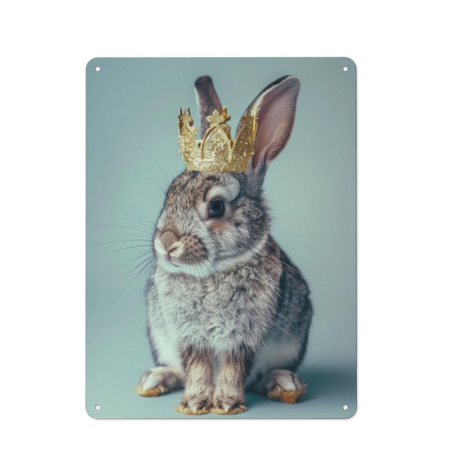 Junmoney Pastel Rabbit King Crown Metal Wall Sign 40X30cm Featuring For Café Or Restaurant, For Vintage Wall Decor Fans, For Metal Sign Collectors