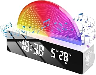 Naqqios Reloj despertador con luz de amanecer, luz nocturna de ambiente de despertador, altavoz, reloj despertador inteligente, reloj despertador para personas que duermen pesadamente, multicolor para
