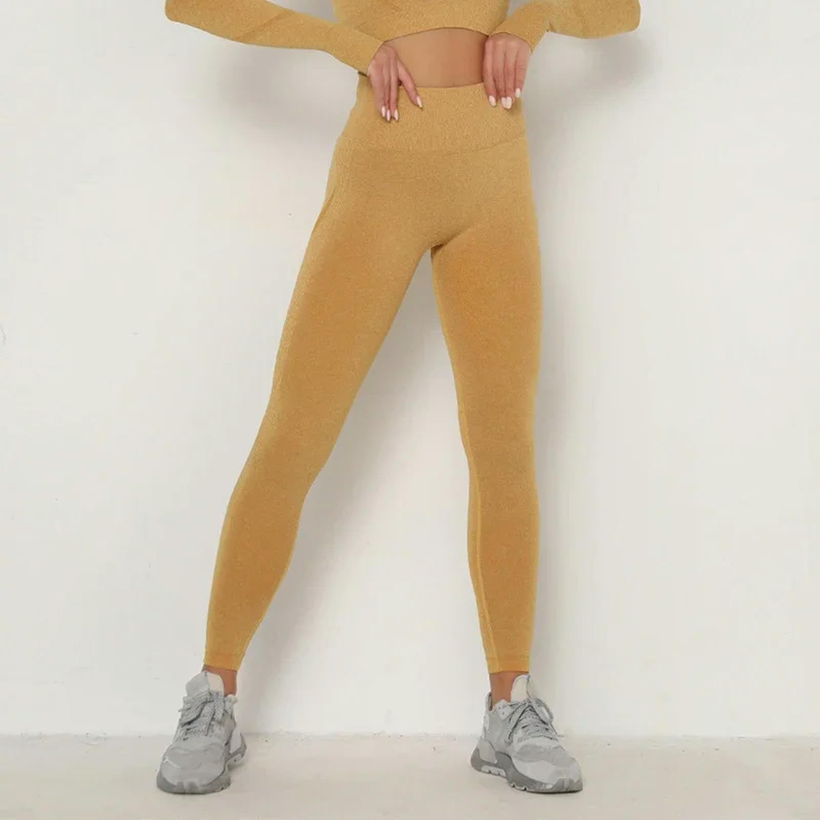 Legginsy dla kobiet UK bezszwowe legginsy spodnie do jogi energetyczne elastyczne spodnie siłownia dziewczyna legginsy push up miękkie sportowe kobiety fitness -oran żółto-l