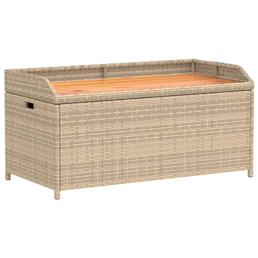 Panca Portaoggetti Beige Misto 100x50x52 cm Polyrattan e Acacia,Panca Portaoggetti Giardino,Panchina da Esterno,Panca Contenitore da Esterno-365951