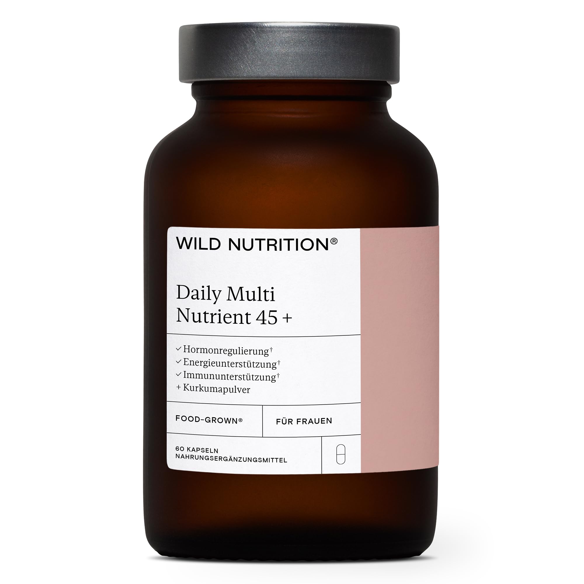 WILD NUTRITION Food Grown Tägliches Multivitamin für Frauen ab 45 | Natürlich bezogene Inhaltsstoffe | Support für Hormone und Stoffwechsel | Für Knochen, Muskel und Immunsystem | 60 Kapseln