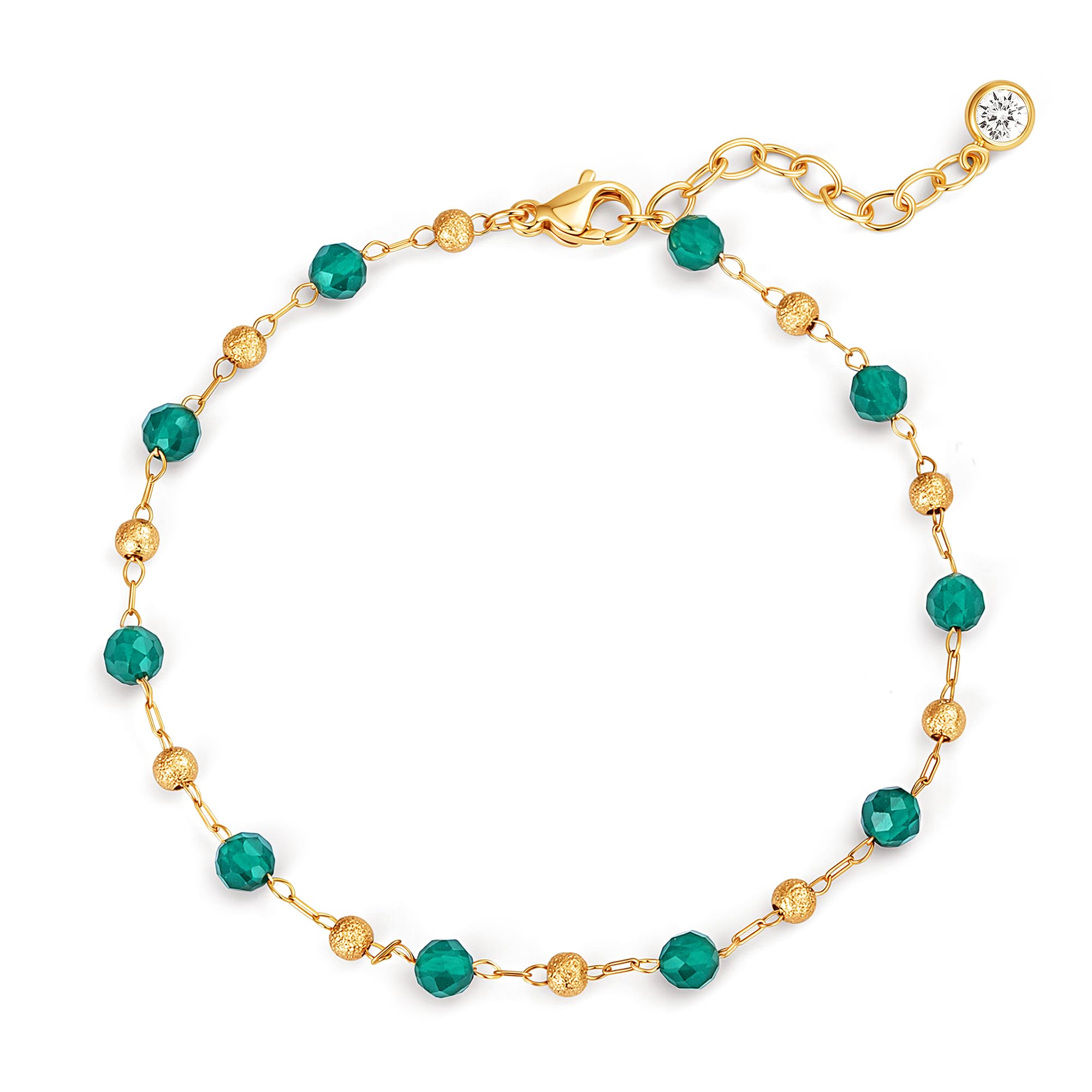 Jenosy Goldarmband für Frauen Armband mit gemischten Steinen 18 Karat vergoldet Handgefertigtes individuelles Perlenarmband