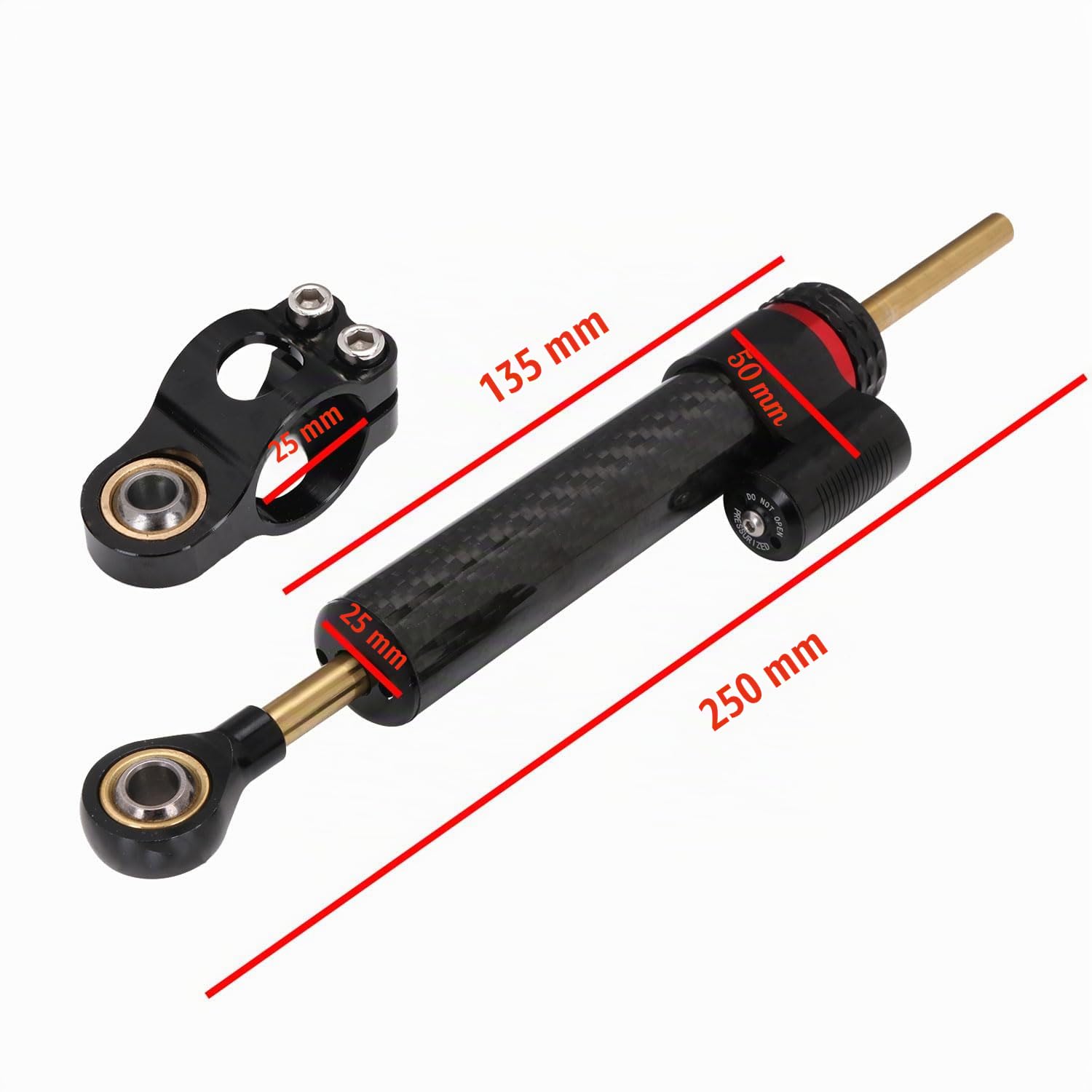 Amortisseur de direction universel pour moto en fibre de carbone CNC - Stabilisateur pour la plupart des motos (250 mm) - Contrôle de sécurité linéaire inversé
