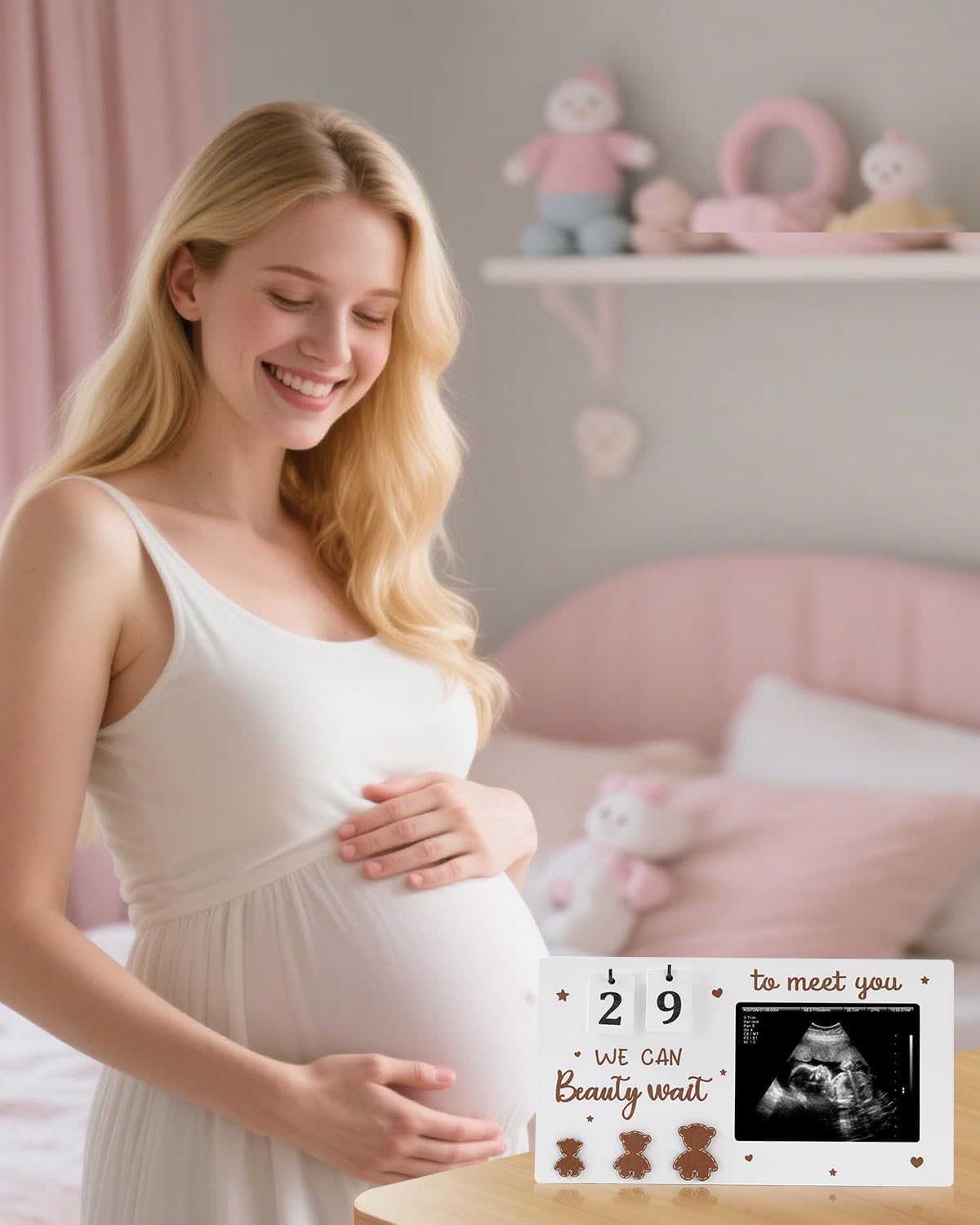 Aovdy Baby Sonogram Picture Frame - Ultrasound Photo Frame with Countdown Weeks, Gift for Expecting Parents, Congratulations Pregnancy Gifts, Baby Gender Reveal Gifts(Cute Bear)