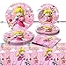 GYSIXGAOSU 41Pcs Princess Peach Birthday Decorations, 20 Plates, 20 Napkins and 1 Tablecover for Princess Peach Birthday Party Supplies