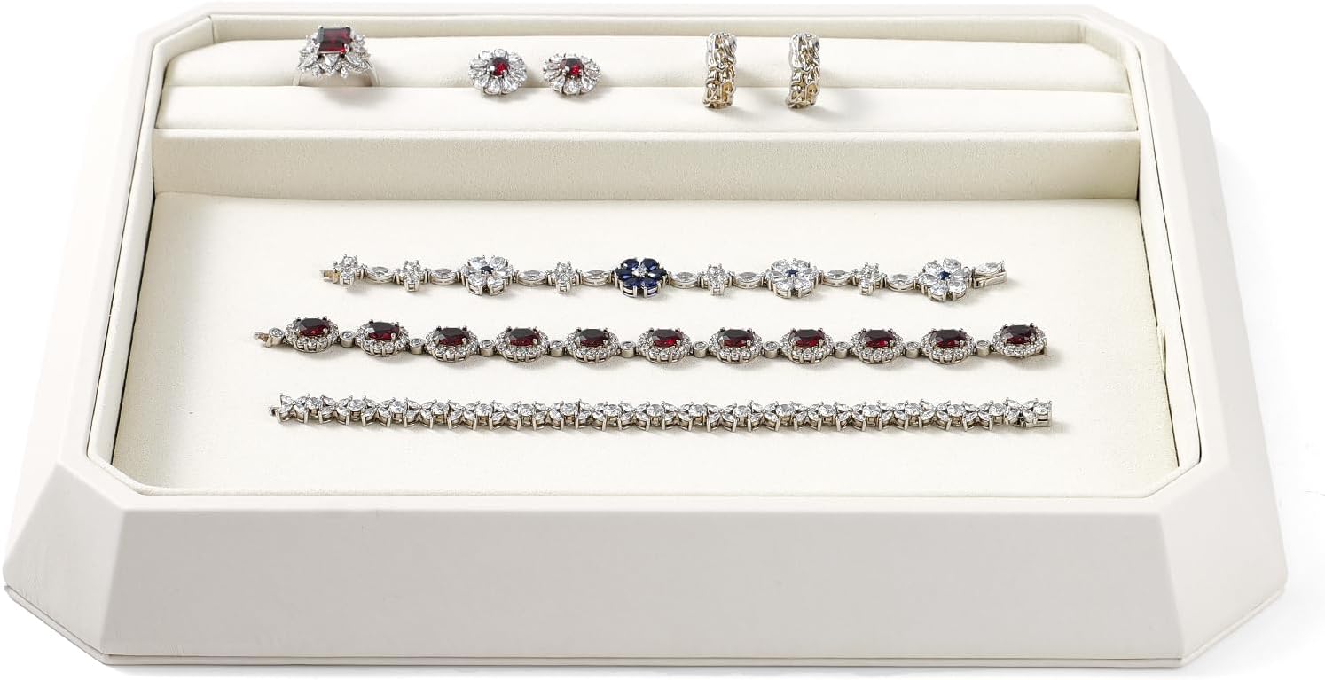 PU Leather Jewelry Display Tray Stackable Jewelry Tray Flat Organizer for Ring Necklace Trade showcase(Beige)